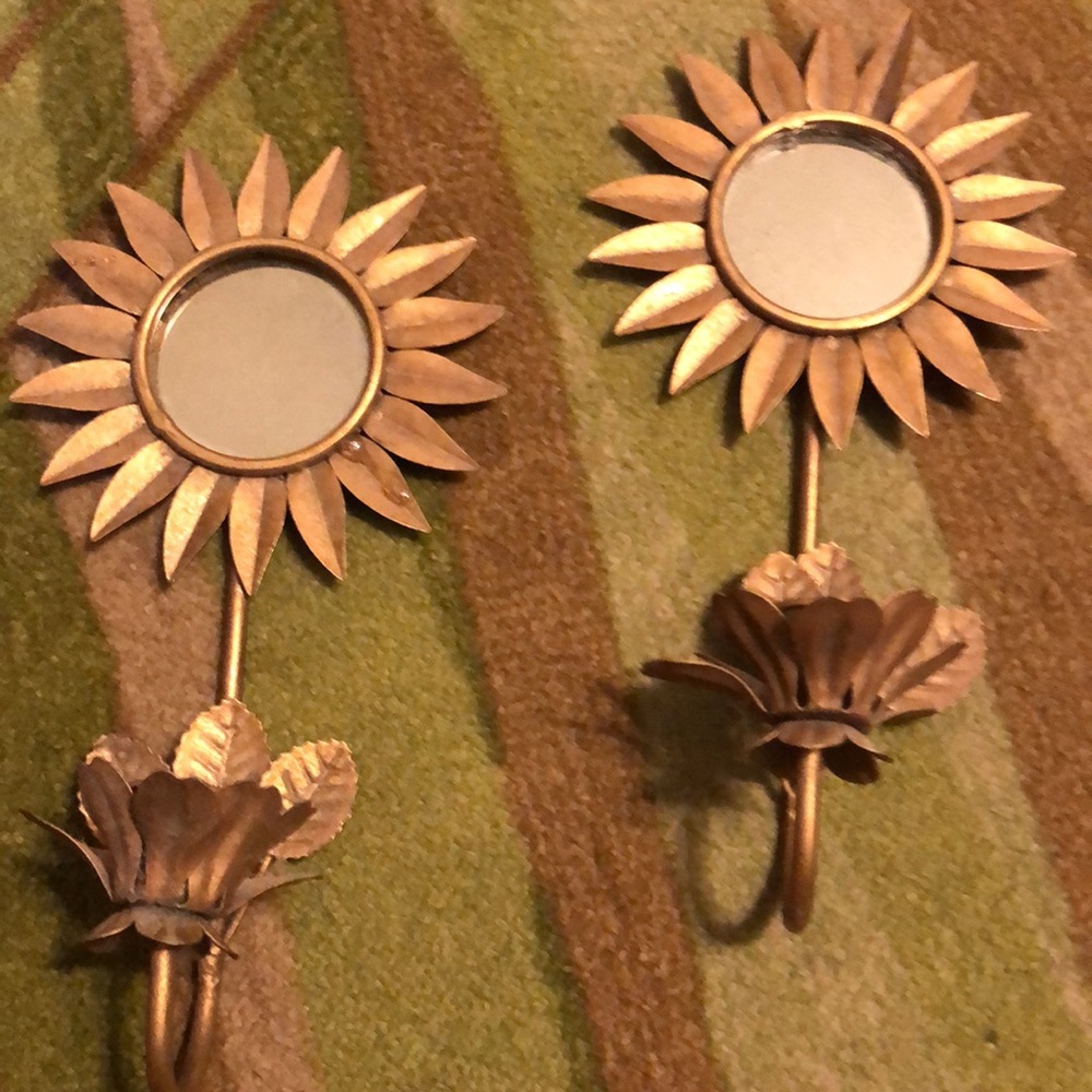 Set of 2- Vintage boho Homco 1970 wall decor daisy mirror candle holders - Picture 2 of 7